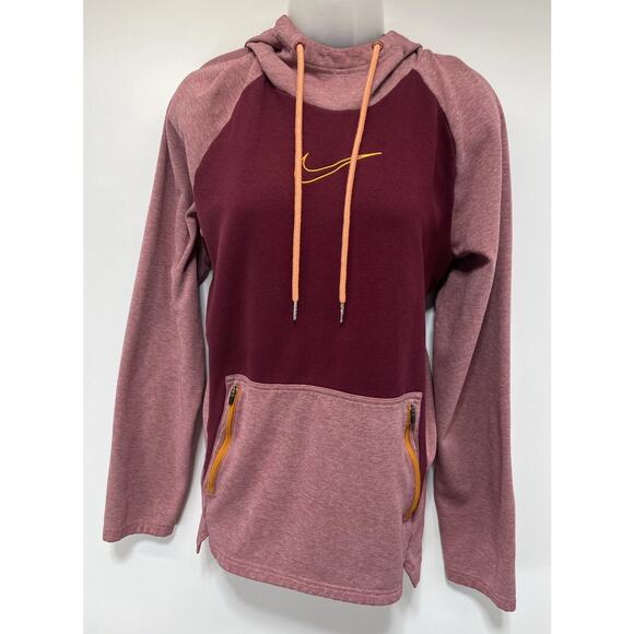 Nike Therma-FIT Pullover Training Hoodie Maroon Colorblock Orange Swoosh Large - Picture 1 of 6